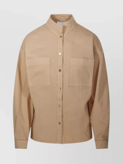 Forte Forte Stand Collar Shirt With Chest Pockets In Nude