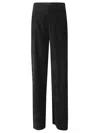 Forte Forte Straight-leg Trousers With Subtle Sheen And Elastic Back Waistband In Black