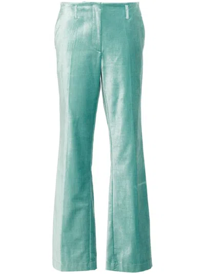 Forte Forte Cotton Viscose Stretch Velvet Trumpet Shaped Pants In Blue