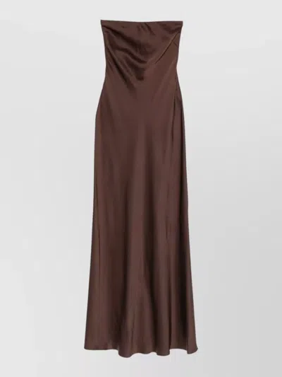Forte Forte Strapless Satin Floor Length Dress Side Slit In Brown