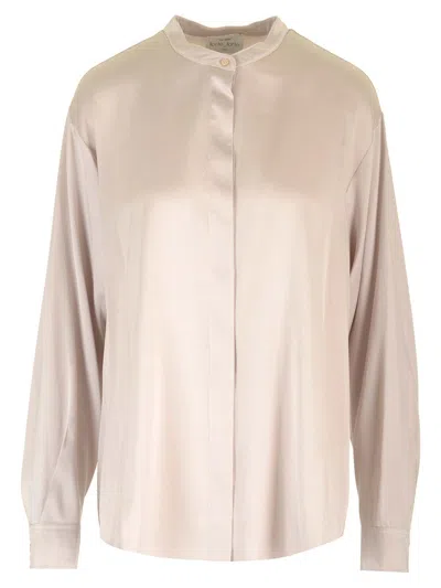 Forte Forte Stretch Heavy Satin Silk Collar Shirt Perla In White