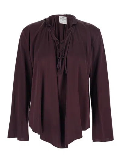 Forte Forte Stretch Silk Satin Bohemian Shirt In Burgundy
