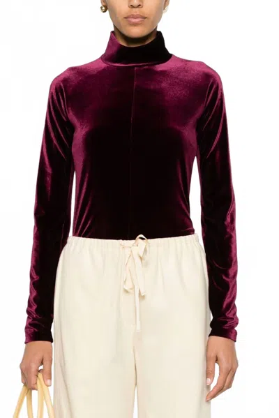 Forte Forte Stretch Velvet Turtle Neck T-shirt In Ruby In Brown
