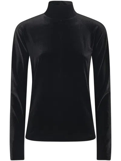 Forte Forte Stretch Velvet Turtleneck Top With High Neckline In Black