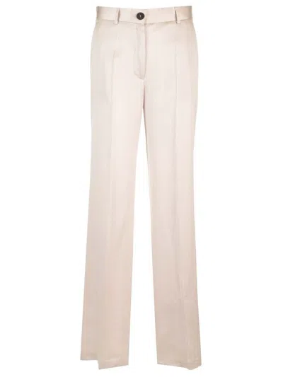 Forte Forte Stretch Heavy Silk Satin Tailored Pants In White