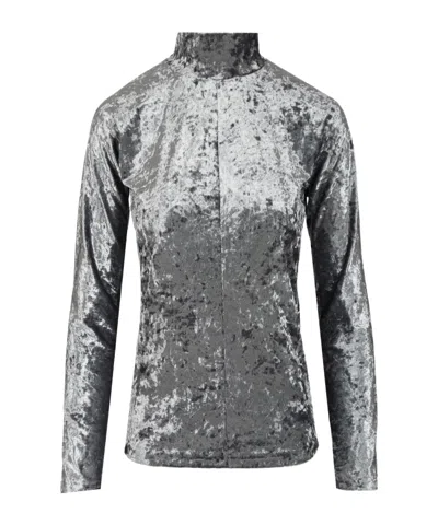 Forte Forte Stretchy Rollneck In Shimmering Velvet In Gray