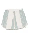 Forte Forte Chic Cotton Linen Stripe Bermuda With Embroidery In Blue