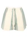 Forte Forte Chic Cotton Linen Stripe Bermuda With Embroidery In Light Blue