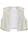 Forte Forte Cropped Knit Vest With Textured Surface And Sequin Trim In Blue