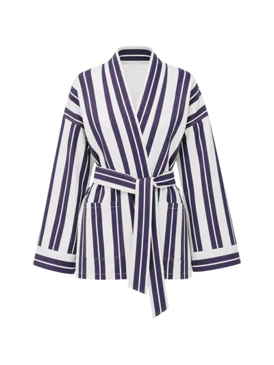 Forte Forte Chic Striped Cotton Linen Kimono In Purple