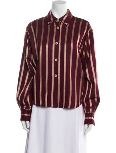 Pre-owned Forte Forte Striped Long Sleeve Button-up Top In Burgundy