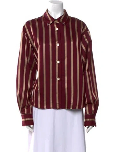 Pre-owned Forte Forte Striped Long Sleeve Button-up Top W/ Tags In Burgundy