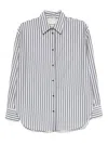 Forte Forte Striped Long Sleeve Top With Curved Hem In Gray
