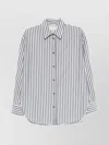 Forte Forte Striped Long Sleeve Top With Curved Hem In Blue