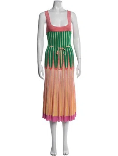 Pre-owned Forte Forte Striped Midi Length Dress In Green/pink