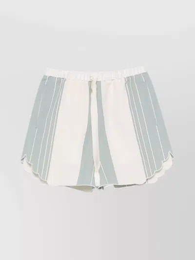 FORTE FORTE STRIPED PATTERN LINEN BLEND SHORTS