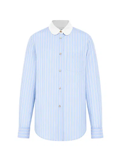 Forte Forte Striped Peter Pan Collar Shirt In Blue