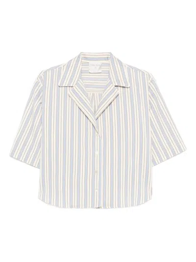 Forte Forte Short Sleeve Vertical Striped Shirt In Blue