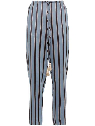 Forte Forte Striped Tapered Trousers In Blue