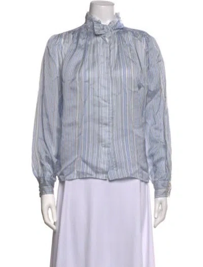 Pre-owned Forte Forte Striped Tie Neck Blouse In Blue