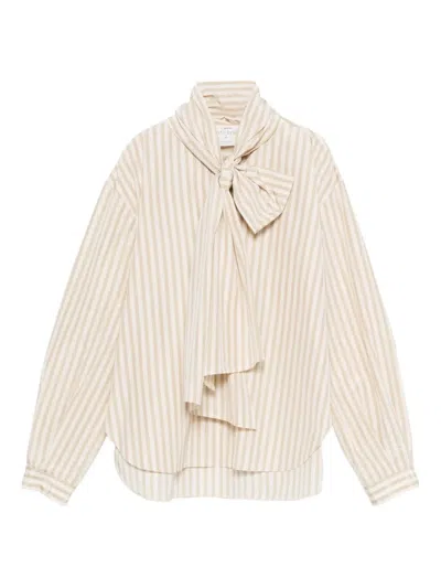 Forte Forte Striped Tie-neck Shirt In Neutral
