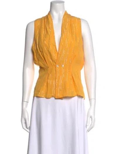 Pre-owned Forte Forte Striped V-neck Blouse W/ Tags In Yellow