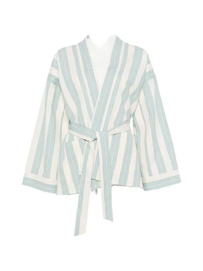 Forte Forte Striped Wrap Kimono Jacket Long Sleeves In White