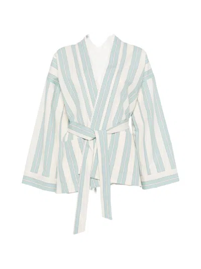 Forte Forte Striped Wrap Kimono Jacket In Beige