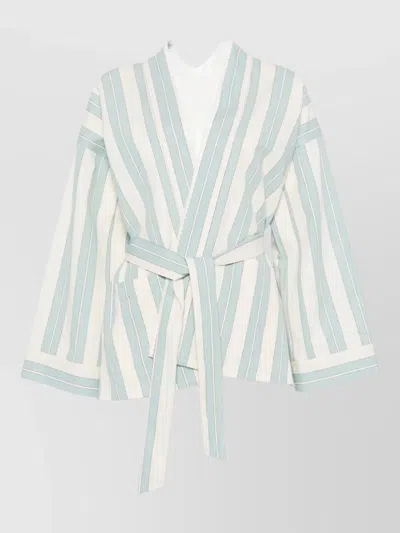 Forte Forte Striped Wrap Kimono Jacket Long Sleeves In White