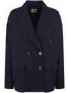 Forte Forte Structured Double-breasted Blazer With Classic Lapel In Blue