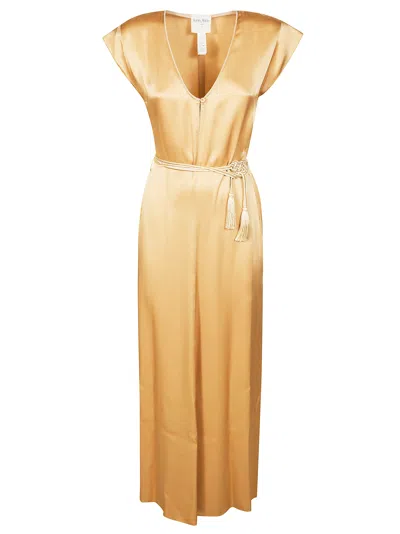 Forte Forte Structured V-neck Satin Gown In Gold