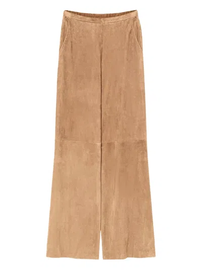 Forte Forte Light Suede Wide-leg Trousers With High Waist And Seam Detailing In Brown