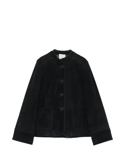 Forte Forte Suede Mandarin-collar Jacket In Black