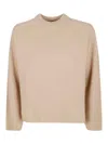 Forte Forte Boxy Ribbed Knit Sweater With High Round Neckline In Neutral
