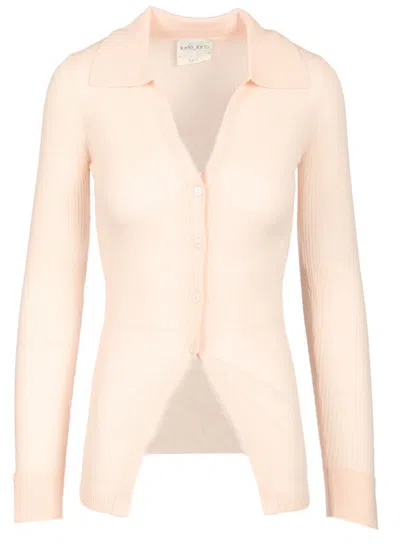 Forte Forte Superfine Merinos Ribbed Polo Cardigan In Pink