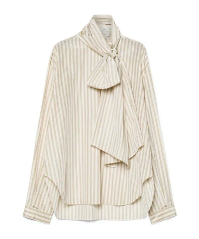 Forte Forte Taffeta Shirt With A Striped Pattern And Detachable Bow Detail In White