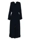 Forte Forte Long Dress With A-line Skirt And Tie Neck In Blue