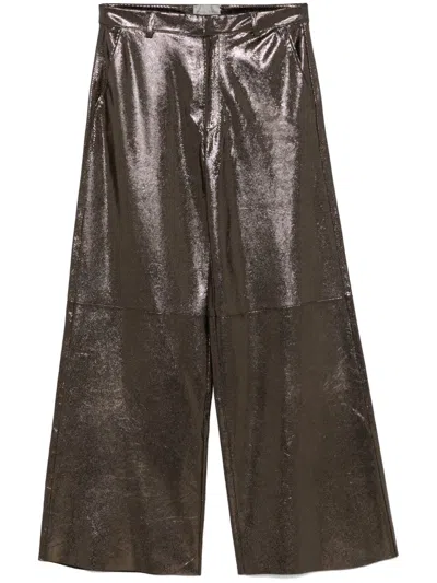 Forte Forte Texture Leather Trousers In Gold