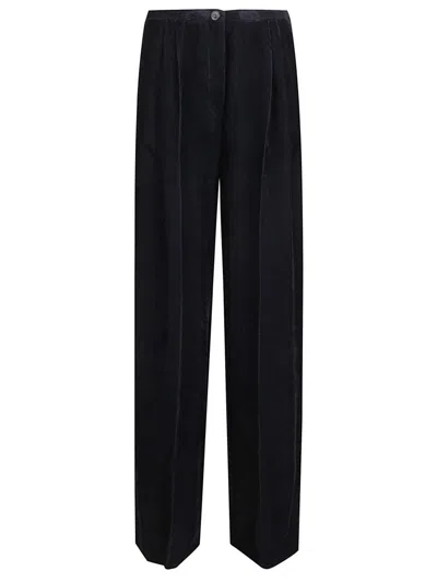 FORTE FORTE TEXTURED BLACK STRAIGHT-LEG TROUSERS WITH HIGH WAIST AND REFINED FIT