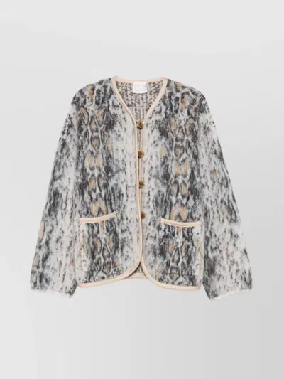 FORTE FORTE TEXTURED FABRIC LONG SLEEVE ROUND NECK JACKET