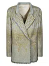 Forte Forte Textured Jacquard Blazer With Notched Lapel And Frayed Edges In Gray
