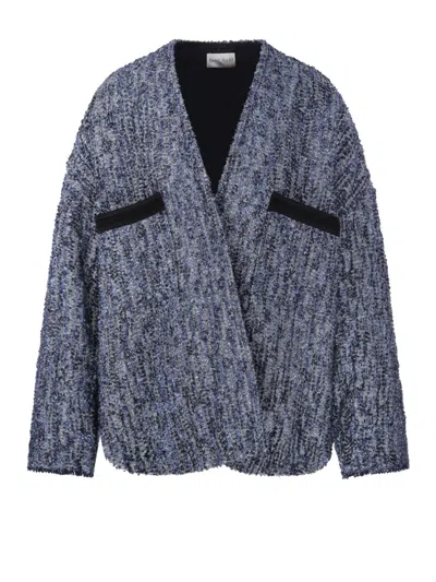 Forte Forte Textured Loose-fit Kimono With Contrasting Trim In Blue