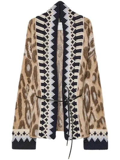 Forte Forte The Brit Leopard Jacquard Gauzed Alpaca Cardigan In Beige