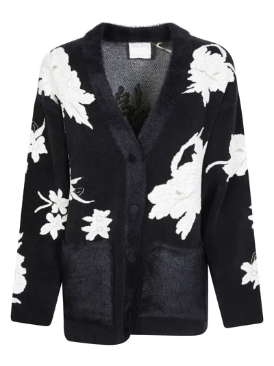 Forte Forte The Lotus Chenille Jacquard Cardigan In Black