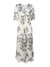Forte Forte Maxi Dress With Short Sleeves And Floral Print In Fuchsia