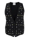 Forte Forte 'the Stars Of Bali' Black Sleeveless Vest With Beaded Embellishments On The Front In Viscose Woman In Black