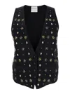 Forte Forte 'the Stars Of Bali' Black Sleeveless Vest With Beaded Embellishments On The Front In Viscose Woman In Black