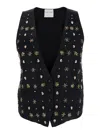 Forte Forte 'the Stars Of Bali' Black Sleeveless Vest With Beaded Embellishments On The Front In Viscose Woman In Black