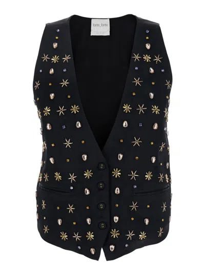 FORTE FORTE FORTE FORTE "THE STARS OF BALI" EMBROIDERY SATIN WAISTCOAT