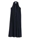 Forte Forte Dark Blue Tie-neck Maxi Dress In Black